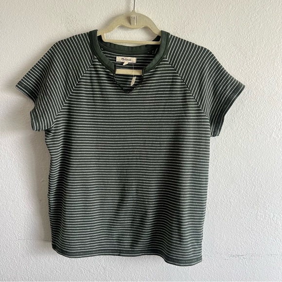 Madewell Splitneck Raglan-Sleeve Tee Dark Loden Green / White
Stripe Size S NWT - Picture 6 of 11